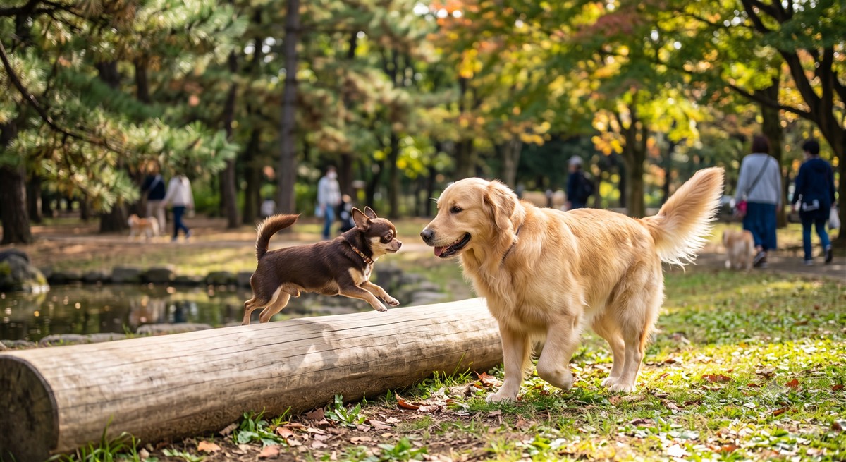 仲良く遊ぶ犬たち